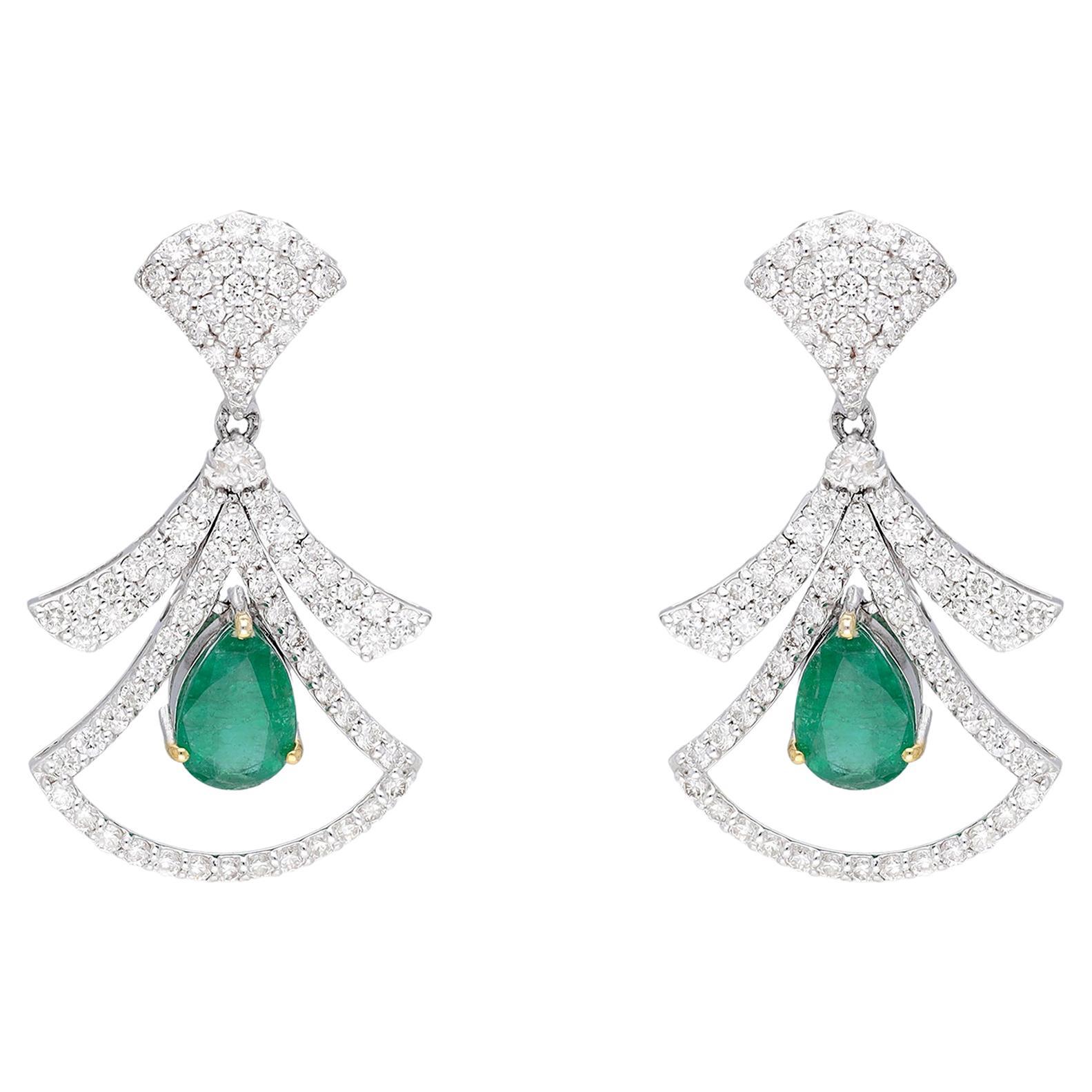 Natural Emerald & diamond earring 14k gold