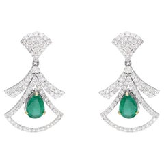 Natural Emerald & diamond earring 14k gold