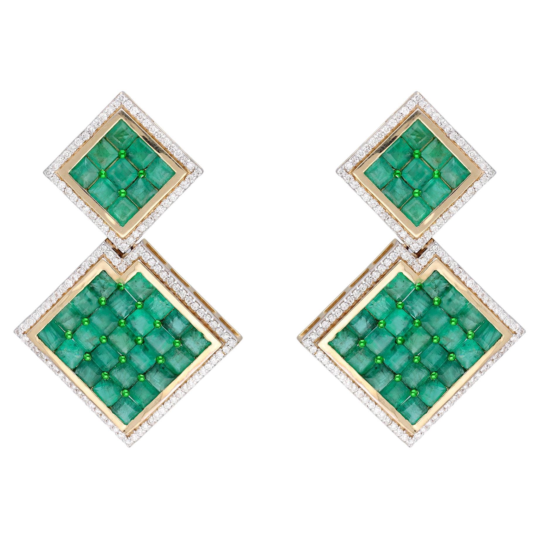 Natural Emerald & diamond earring 14k gold