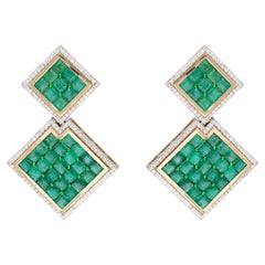 Natural Emerald & diamond earring 14k gold