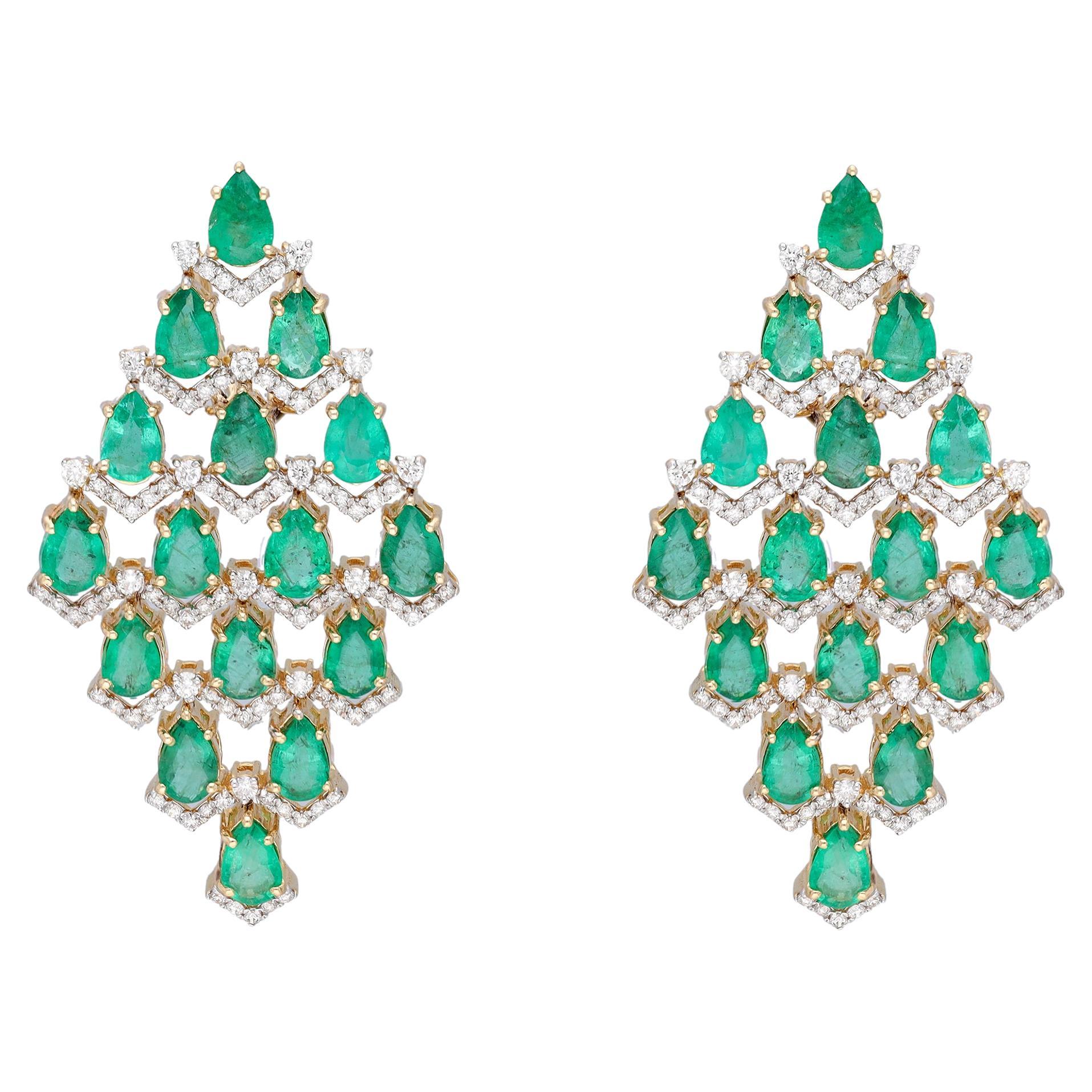 Natural Emerald & diamond earring 14k gold