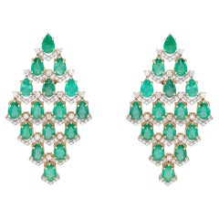 Natural Emerald & diamond earring 14k gold