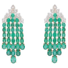 Natural Emerald & diamond earring 14k gold