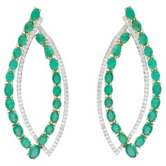 Natural Emerald & diamond earring 14k gold