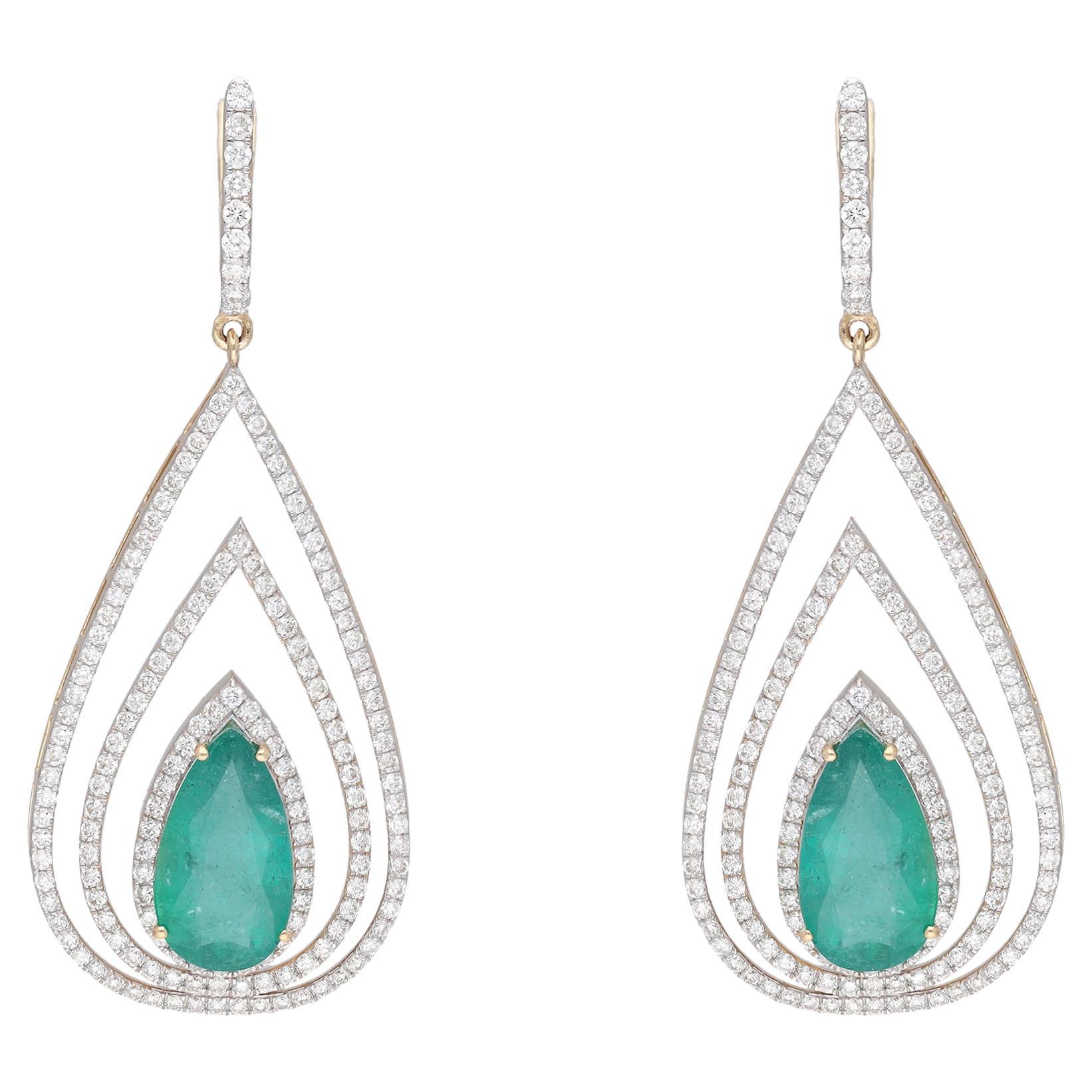 Pendiente Esmeralda natural y diamante Oro 14k