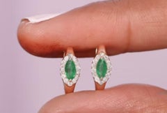 Natural Emerald & Diamond Earring in 14k Gold