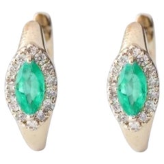 Natural Emerald & Diamond Earring in 14k Gold
