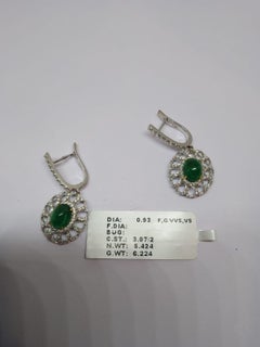 3.07ct Natural Emerald & 0.93ct Diamond Stud Earrings in 18K Gold