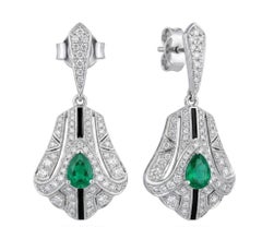 Natural Emerald & Diamond Earring in 18k Gold