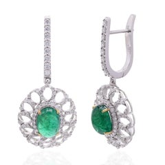 Natural Emerald & Diamond Earring in 18k Gold