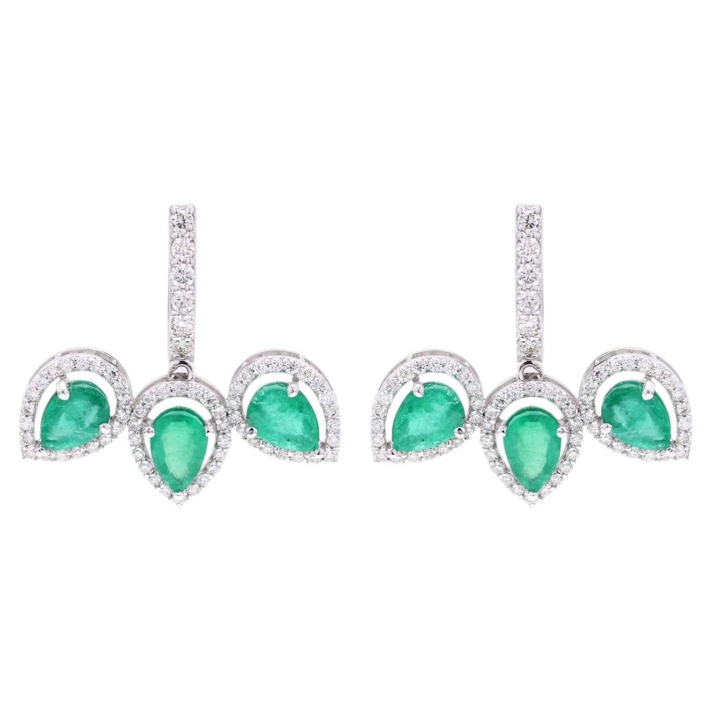 Natural Emerald 2.55ct & Diamond 0.85ct Stud Earrings in 18k Gold