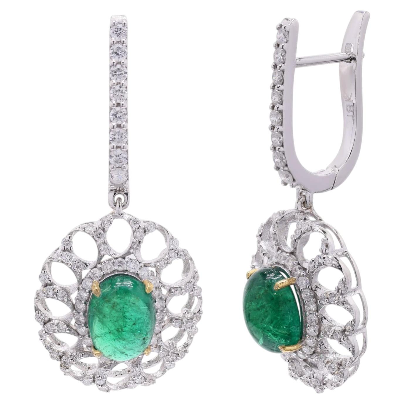 3.07ct Natural Emerald & 0.93ct Diamond Stud Earrings in 18K Gold