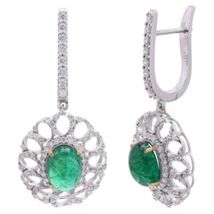 3.07ct Natural Emerald & 0.93ct Diamond Stud Earrings in 18K Gold