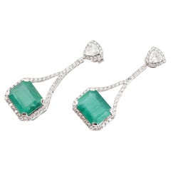 Zambian 16.17ct Emerald & 1.82ct Diamond Earrings in 18k Gold