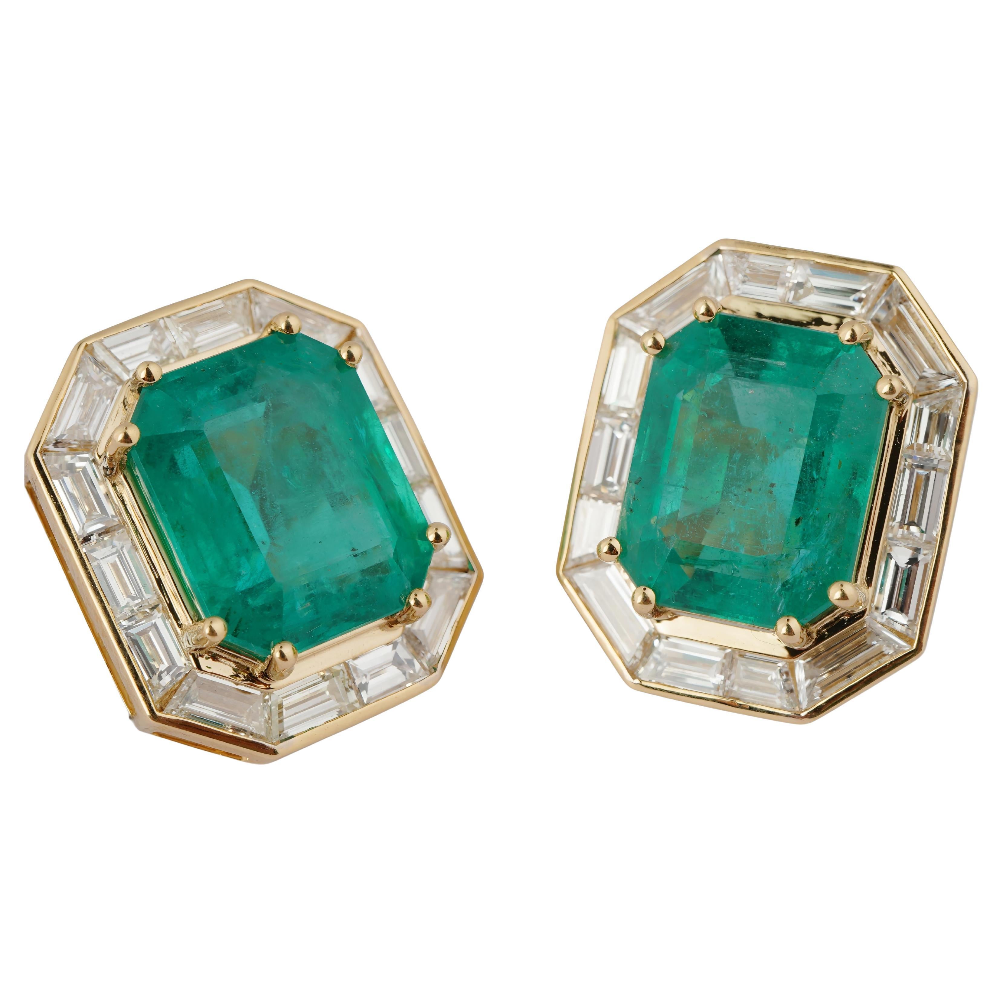 Natural Zambian high quality emerald diamond earring in 18k gold