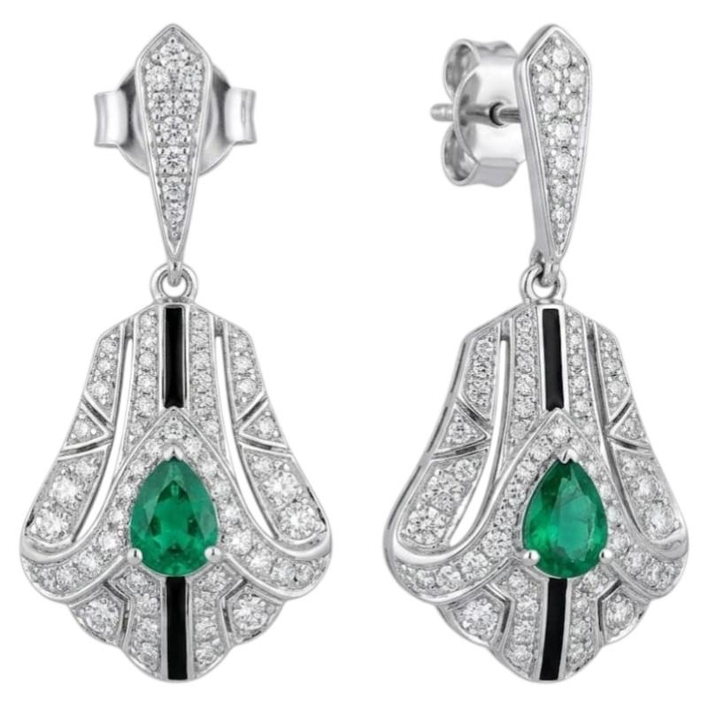 Orecchini a bottone con smeraldo naturale e diamanti in oro 18 carati, 0,67 ct