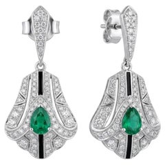 Natural Emerald & Diamond Earring in 18k Gold