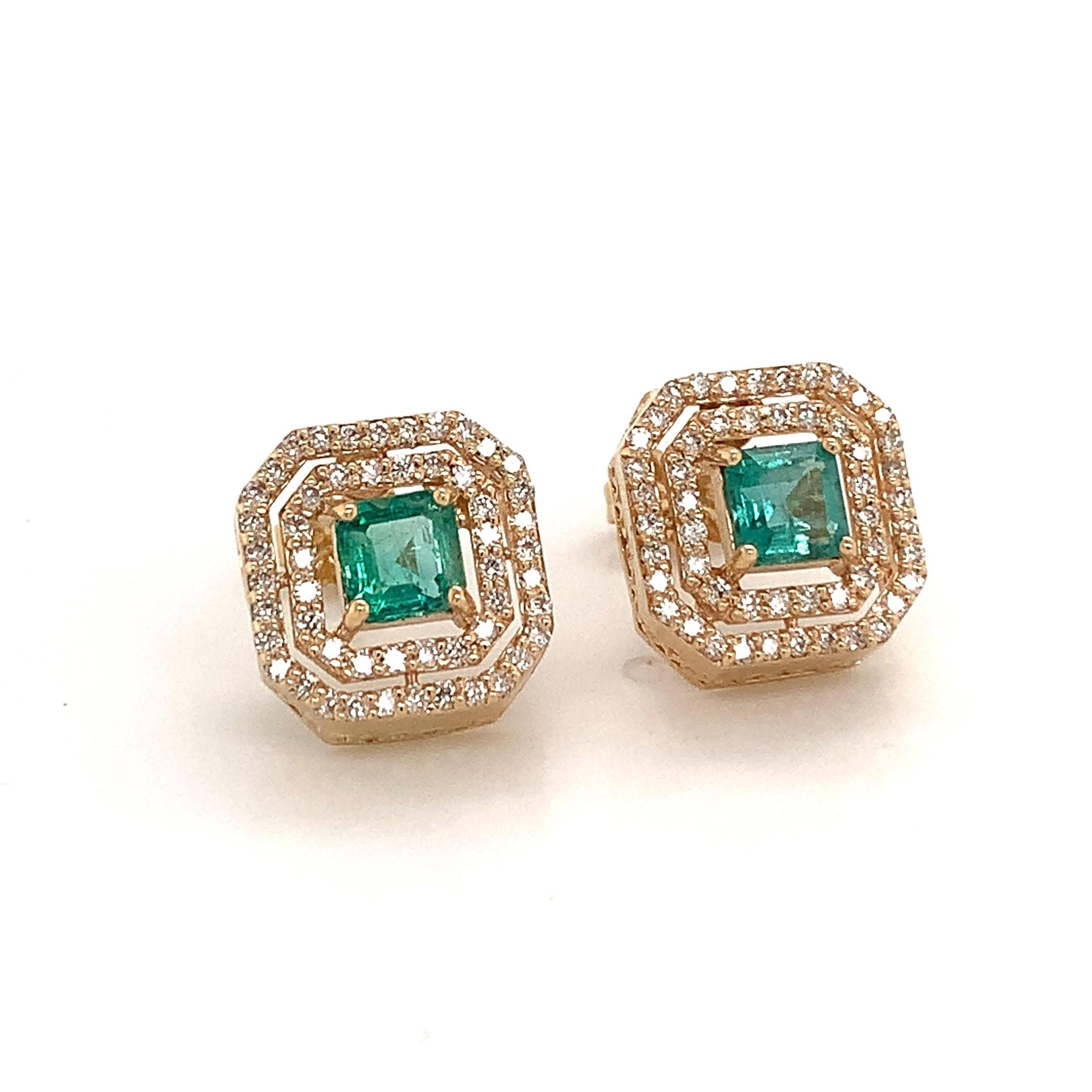 Emerald Cut Natural Emerald Diamond Earrings 14k Gold 1.52 TCW Certified For Sale