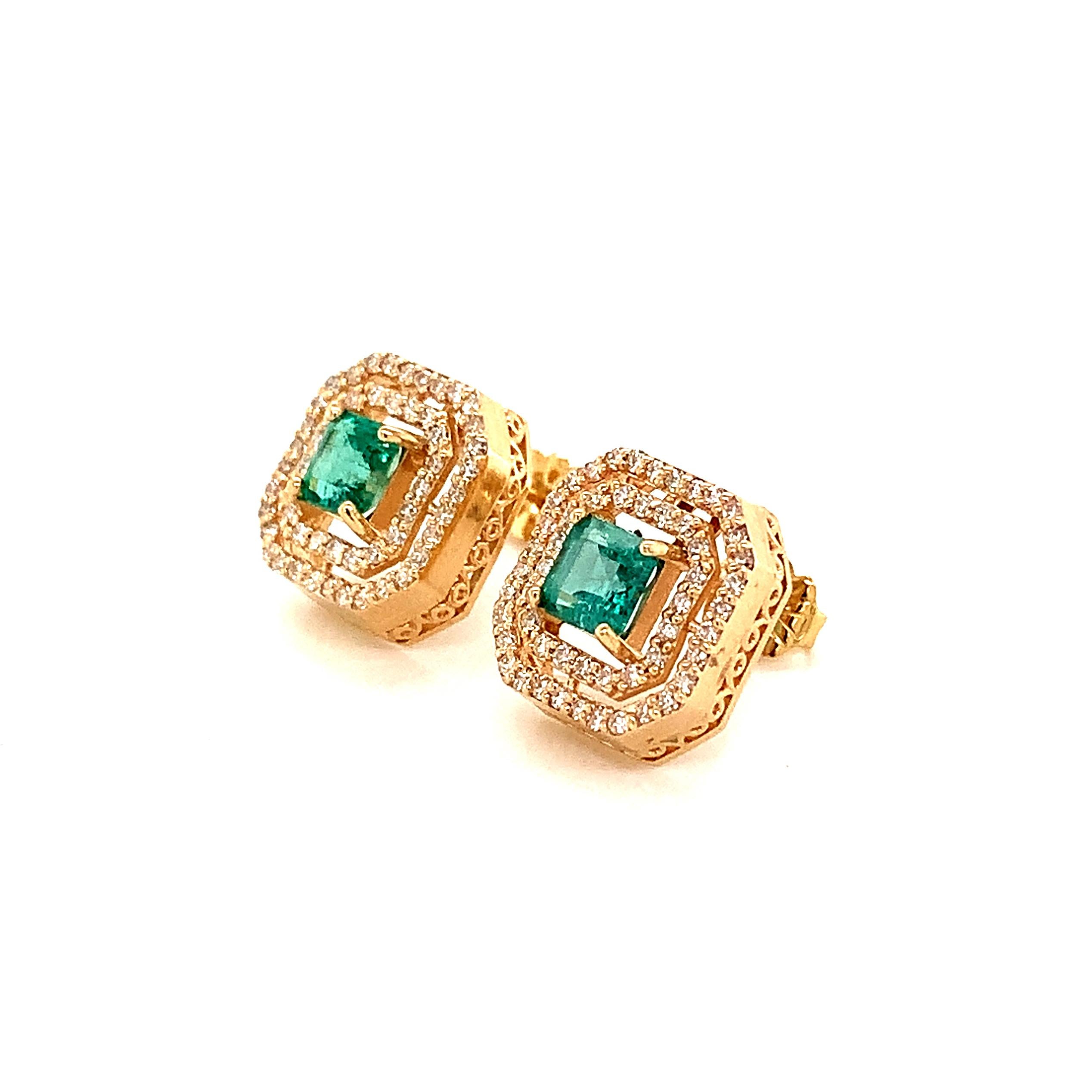 Natural Emerald Diamond Earrings 14k Gold 1.52 TCW Certified In New Condition For Sale In Brooklyn, NY