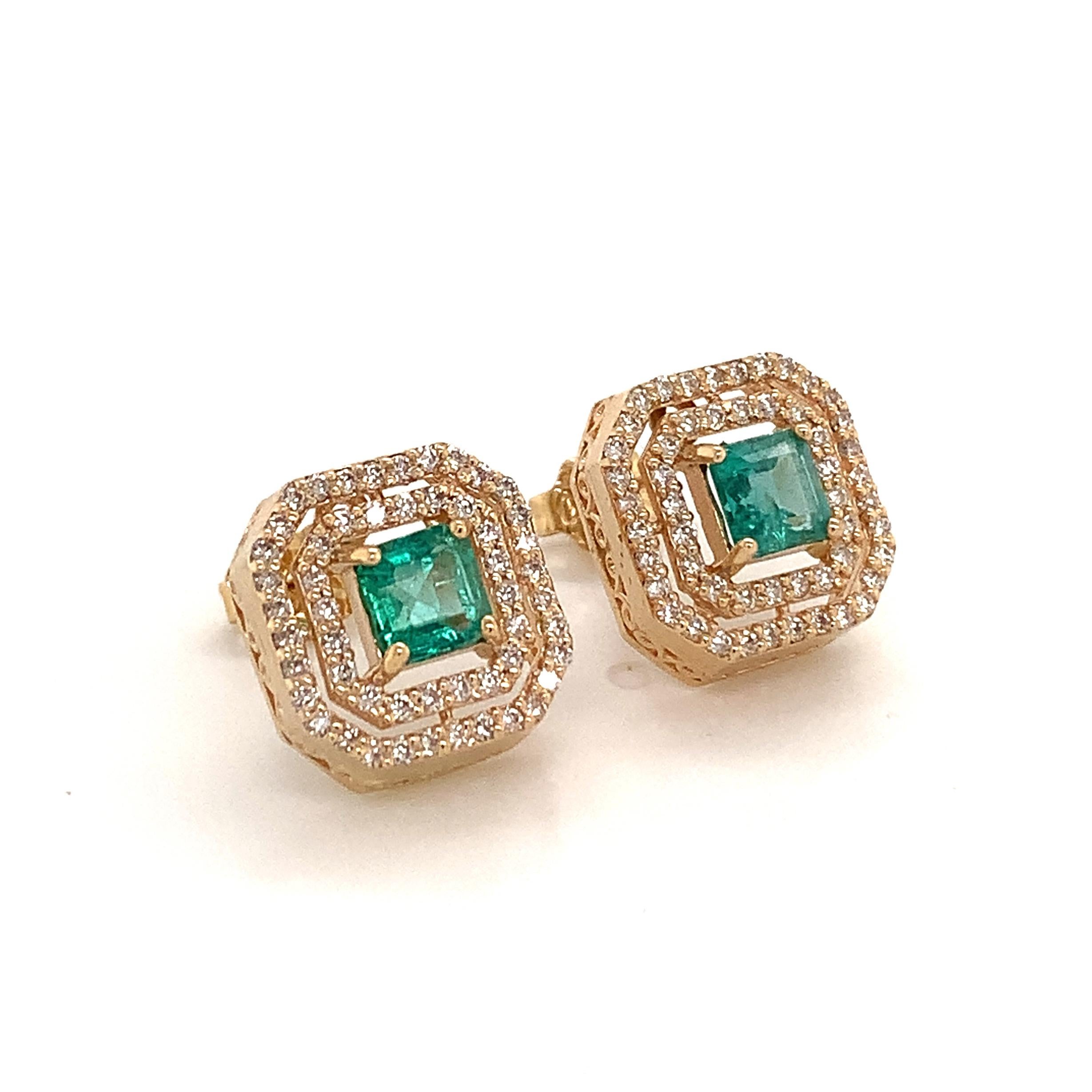 Women's Natural Emerald Diamond Earrings 14k Gold 1.52 TCW Certified For Sale