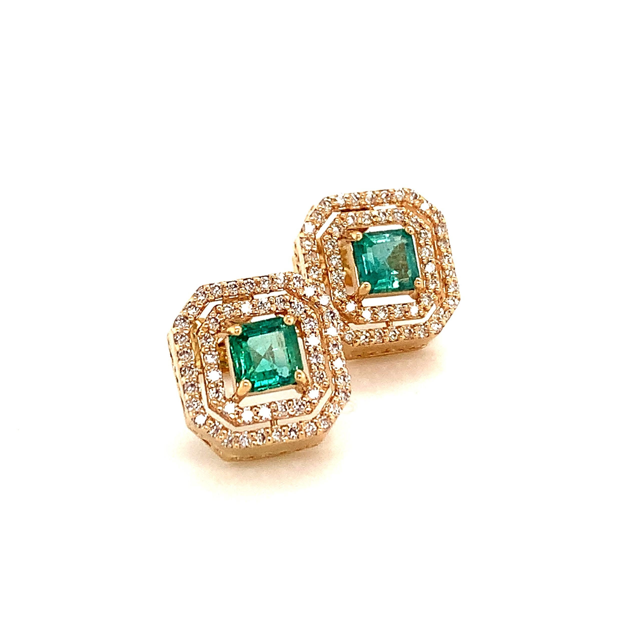 Natural Emerald Diamond Earrings 14k Gold 1.52 TCW Certified For Sale 1