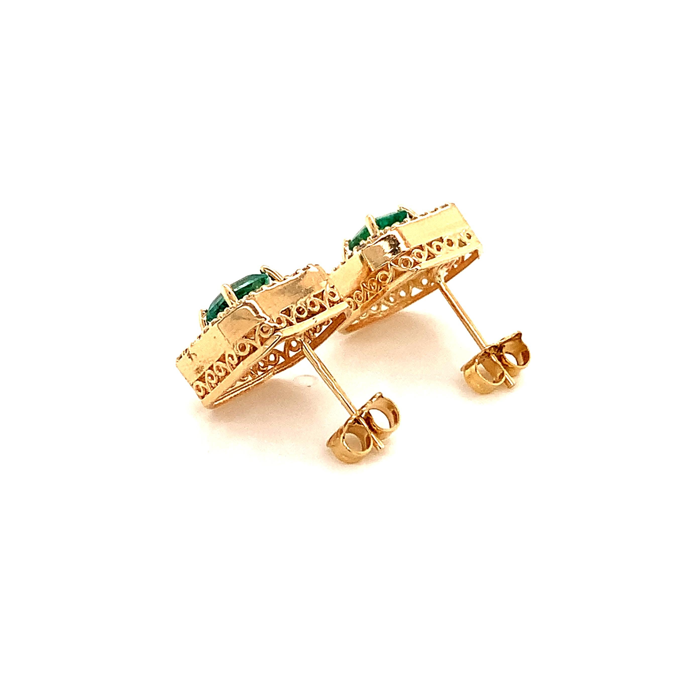 Natural Emerald Diamond Earrings 14k Gold 1.52 TCW Certified For Sale 2