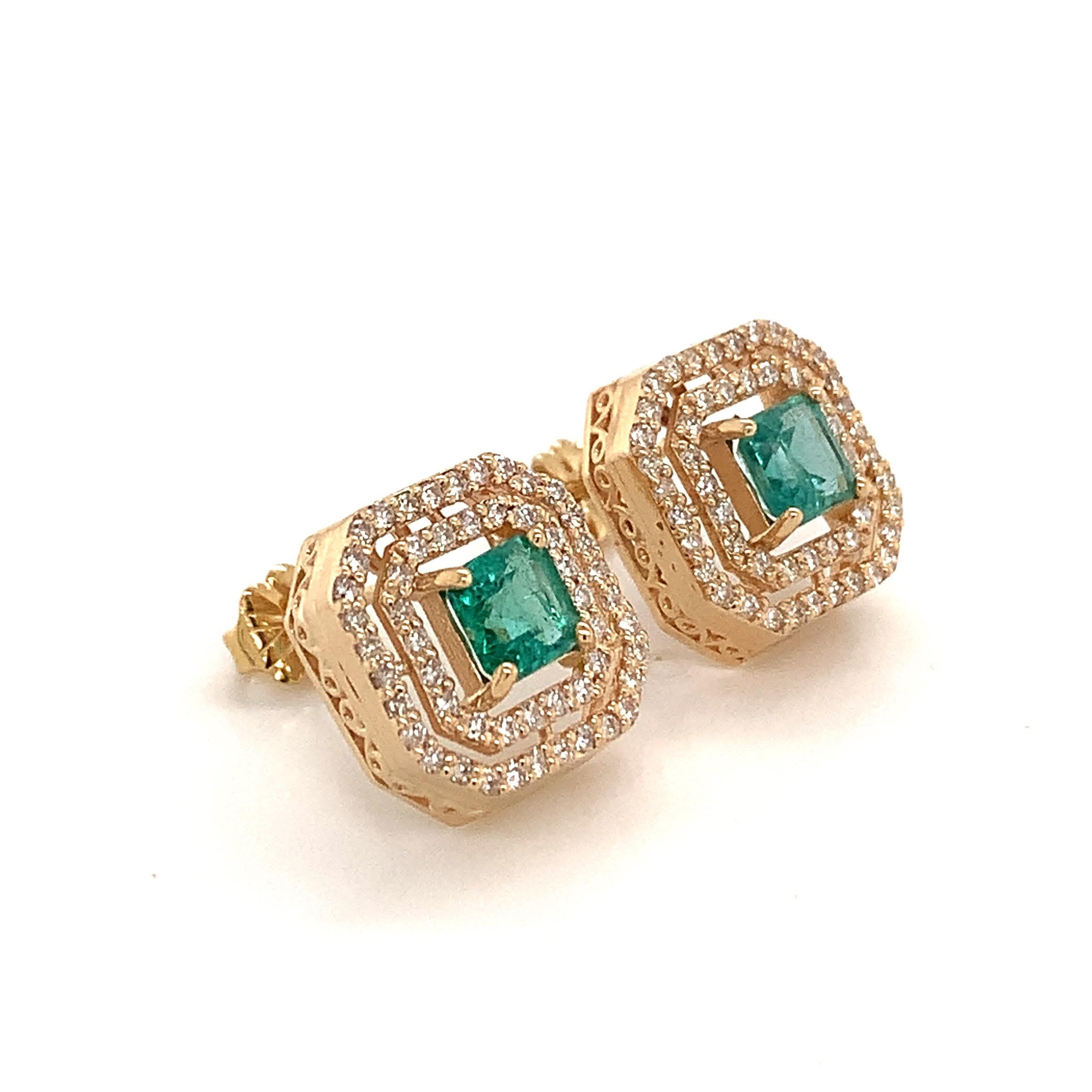 Natural Emerald Diamond Earrings 14k Gold 1.52 TCW Certified For Sale 3