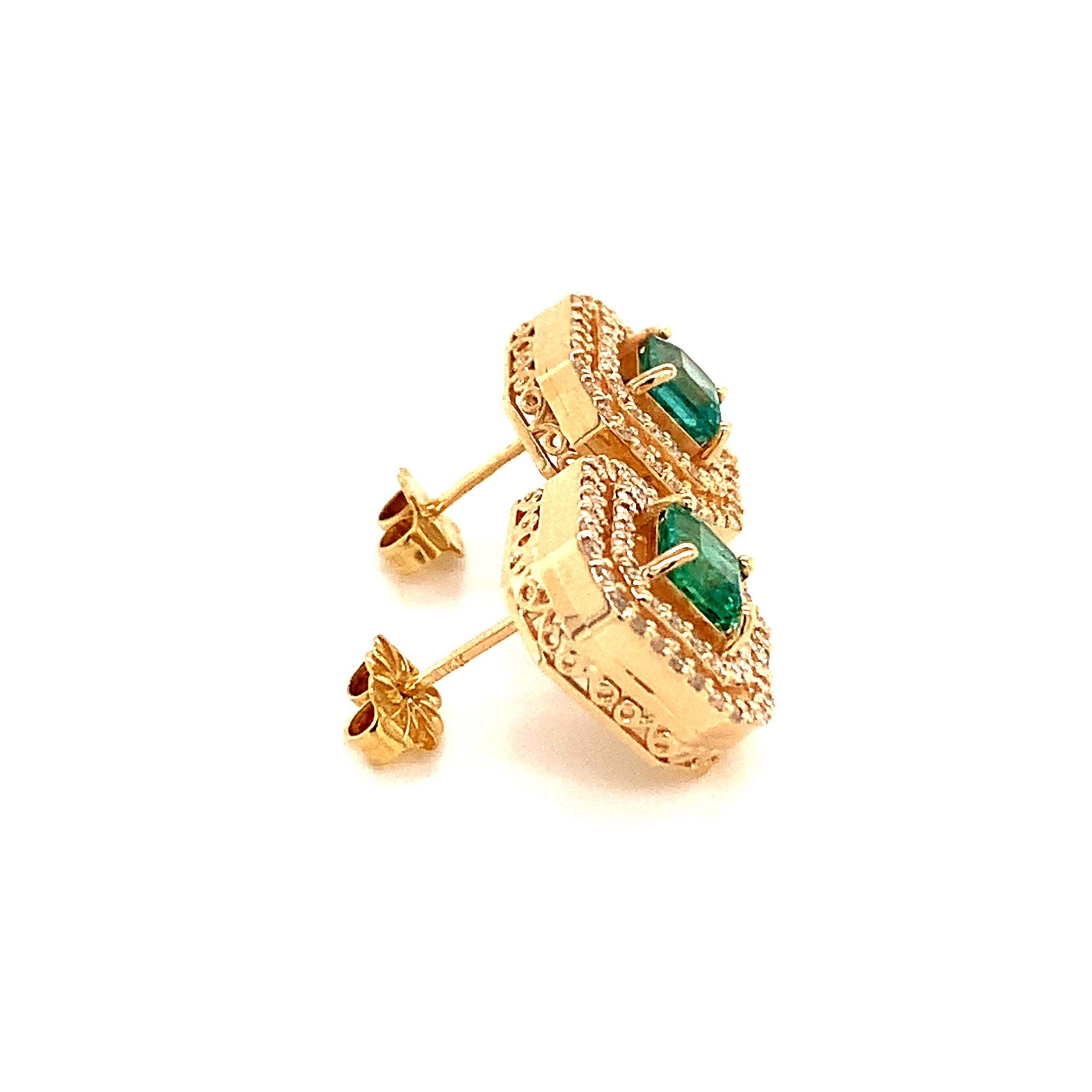 Natural Emerald Diamond Earrings 14k Gold 1.52 TCW Certified For Sale 4