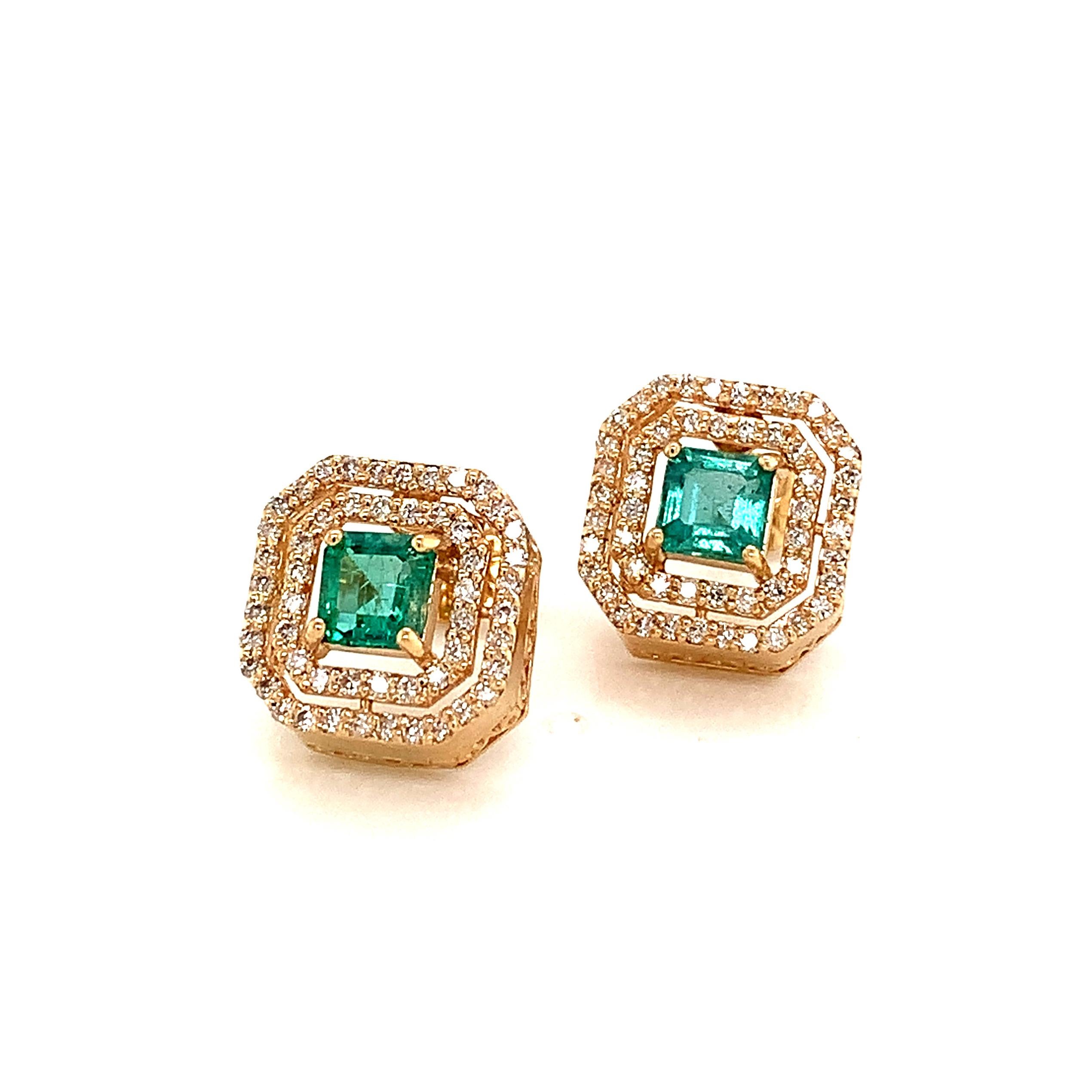 Natural Emerald Diamond Earrings 14k Gold 1.52 TCW Certified For Sale 5