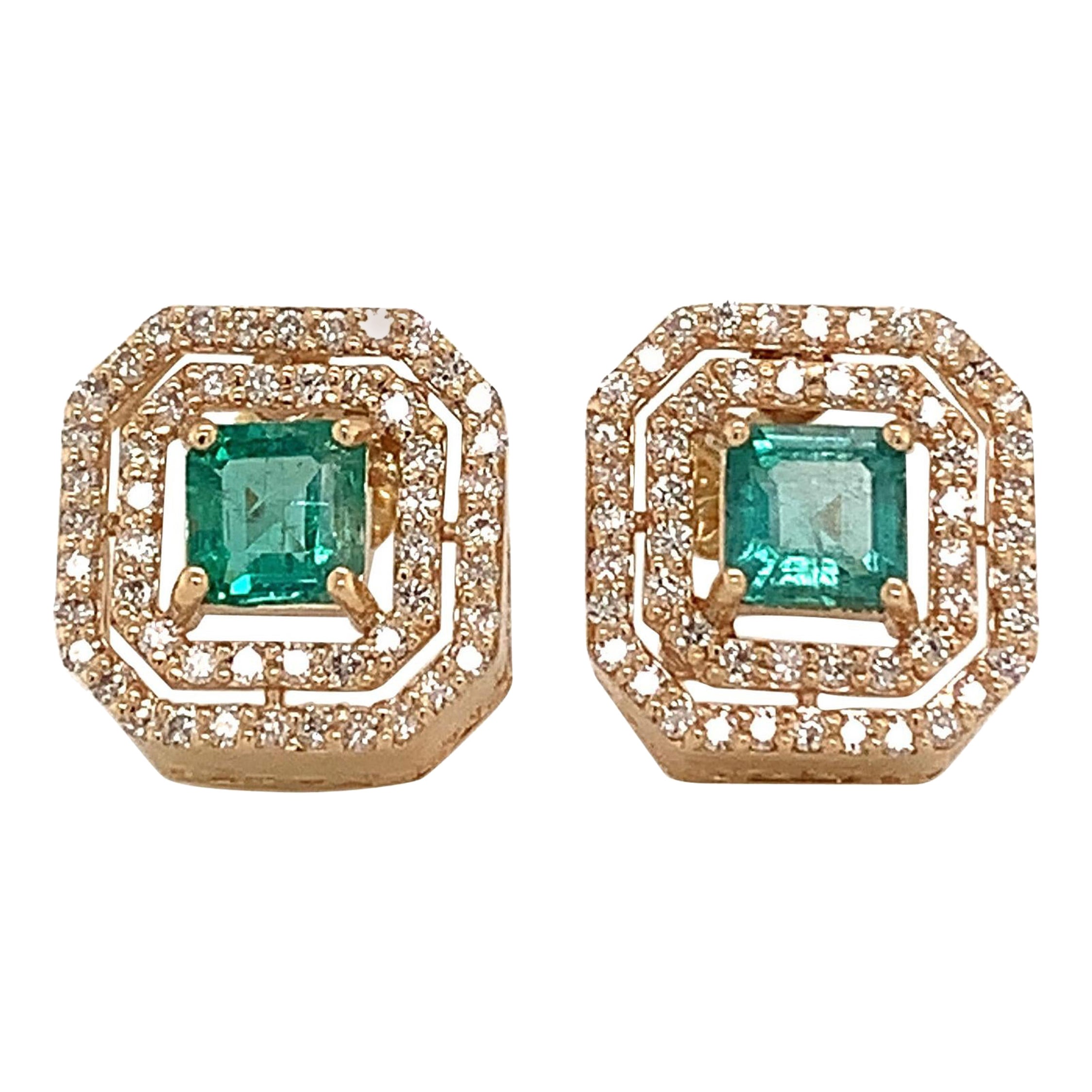 Boucles d'oreilles en or 14 carats avec diamants et émeraude naturelle certifiée TCW 1,52 carat en vente