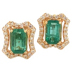 Natural Emerald Diamond Earrings 14k Gold 1.7 TCW Certified