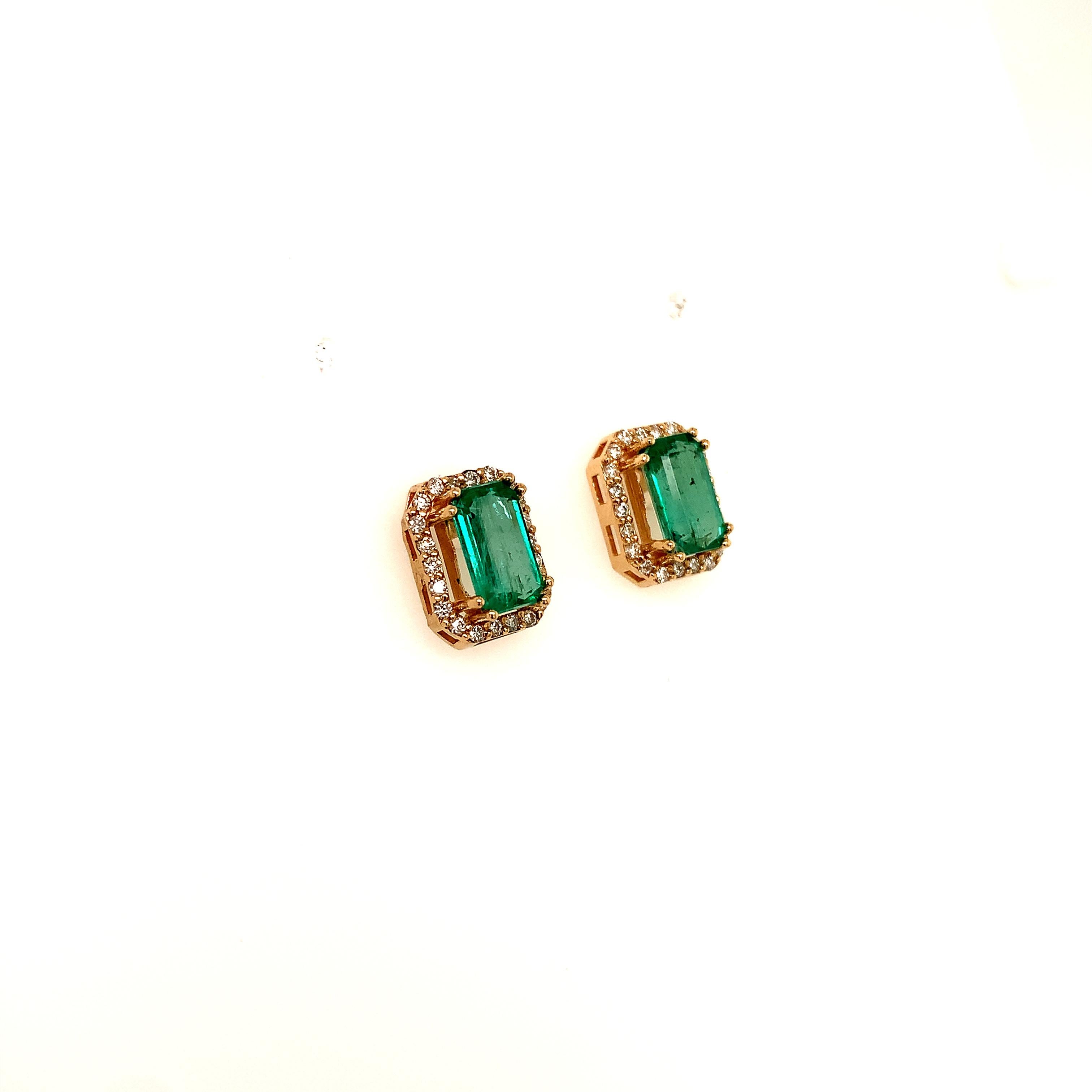Natural Emerald Diamond Earrings 14k Gold 1.85 Tcw Certified 6