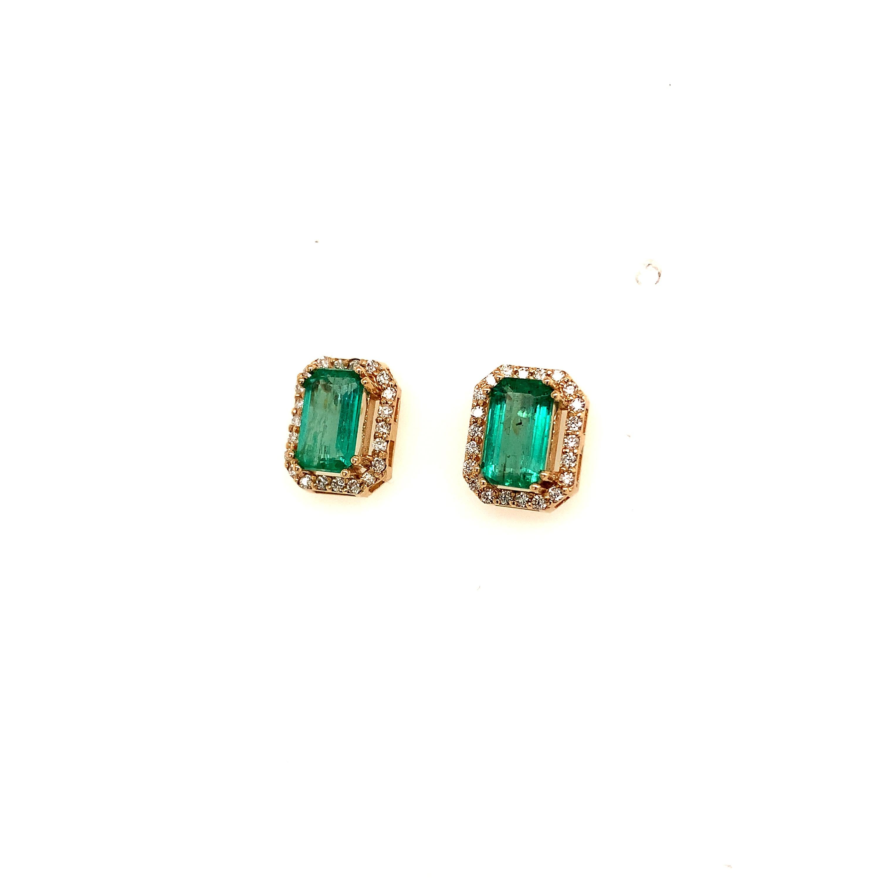 Emerald Cut Natural Emerald Diamond Earrings 14k Gold 1.85 Tcw Certified