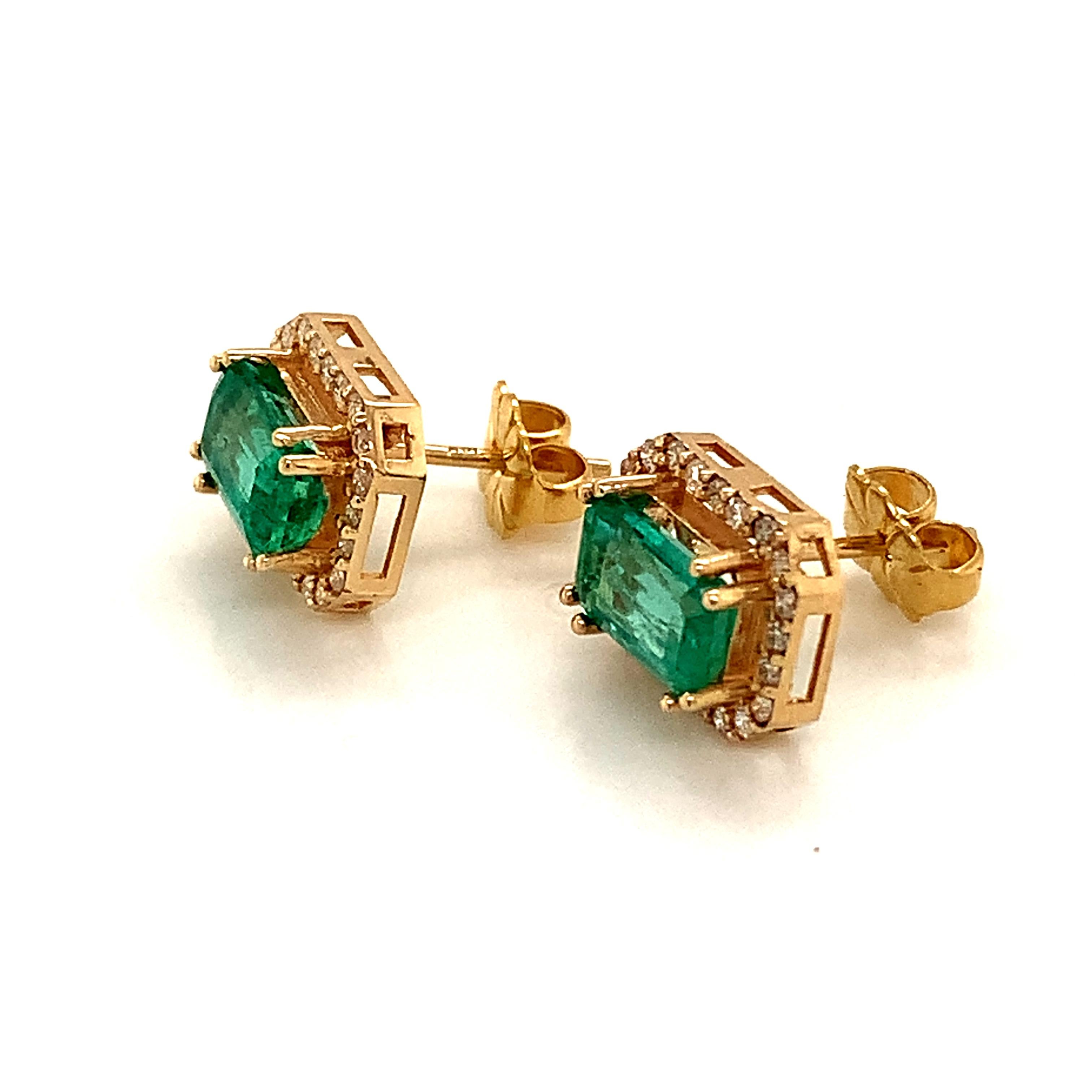Women's Natural Emerald Diamond Earrings 14k Gold 1.85 Tcw Certified