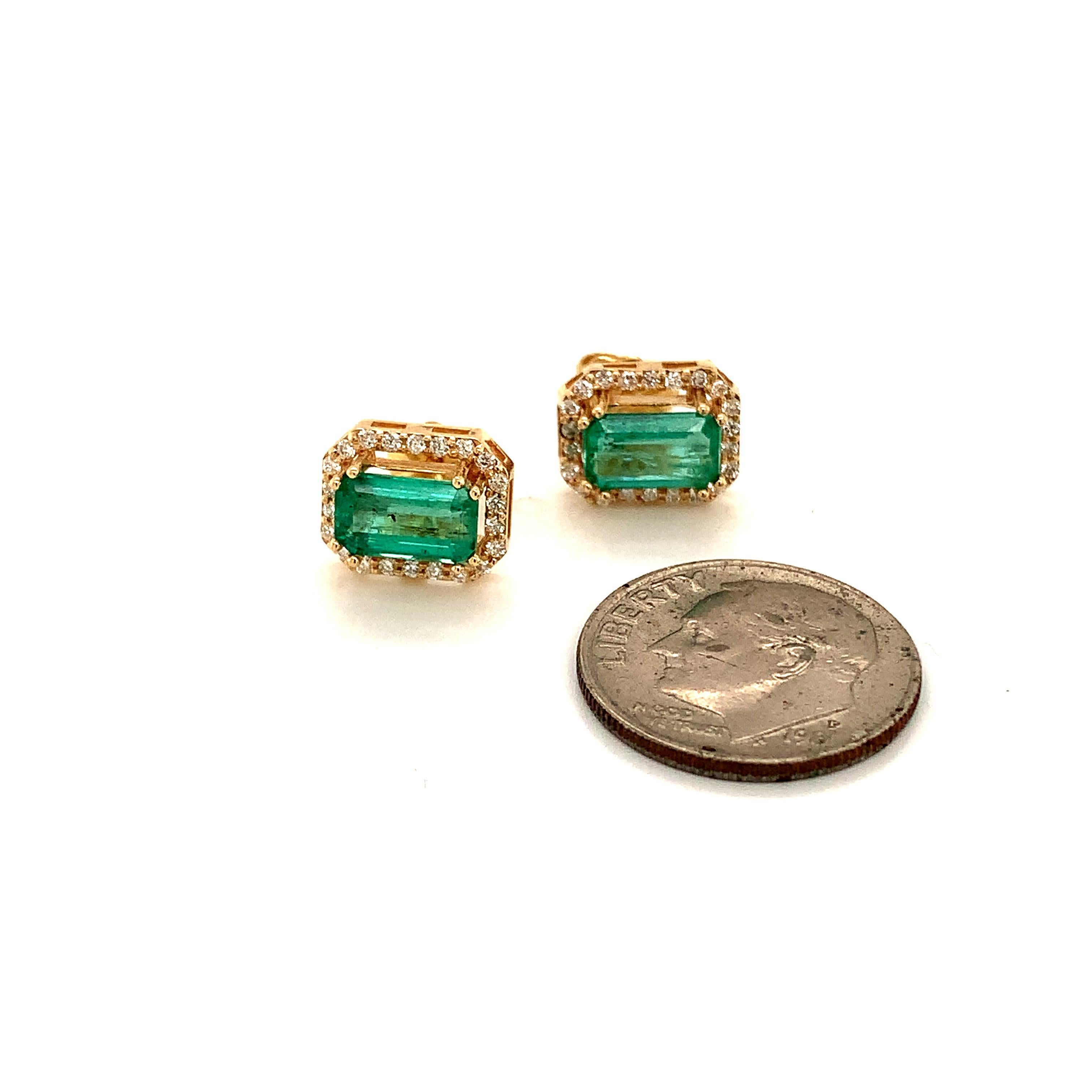 Natural Emerald Diamond Earrings 14k Gold 1.85 Tcw Certified 1