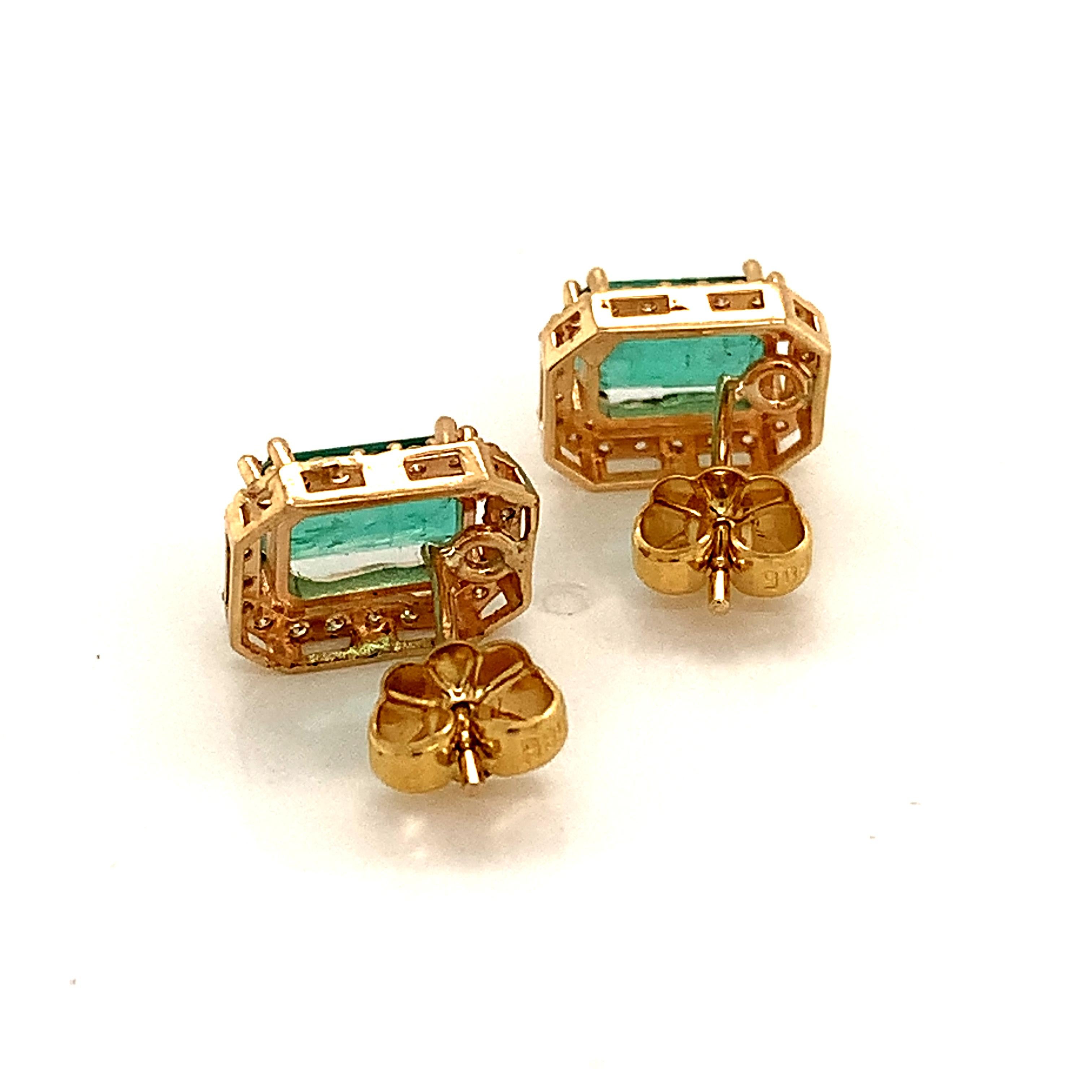 Natural Emerald Diamond Earrings 14k Gold 1.85 Tcw Certified 3