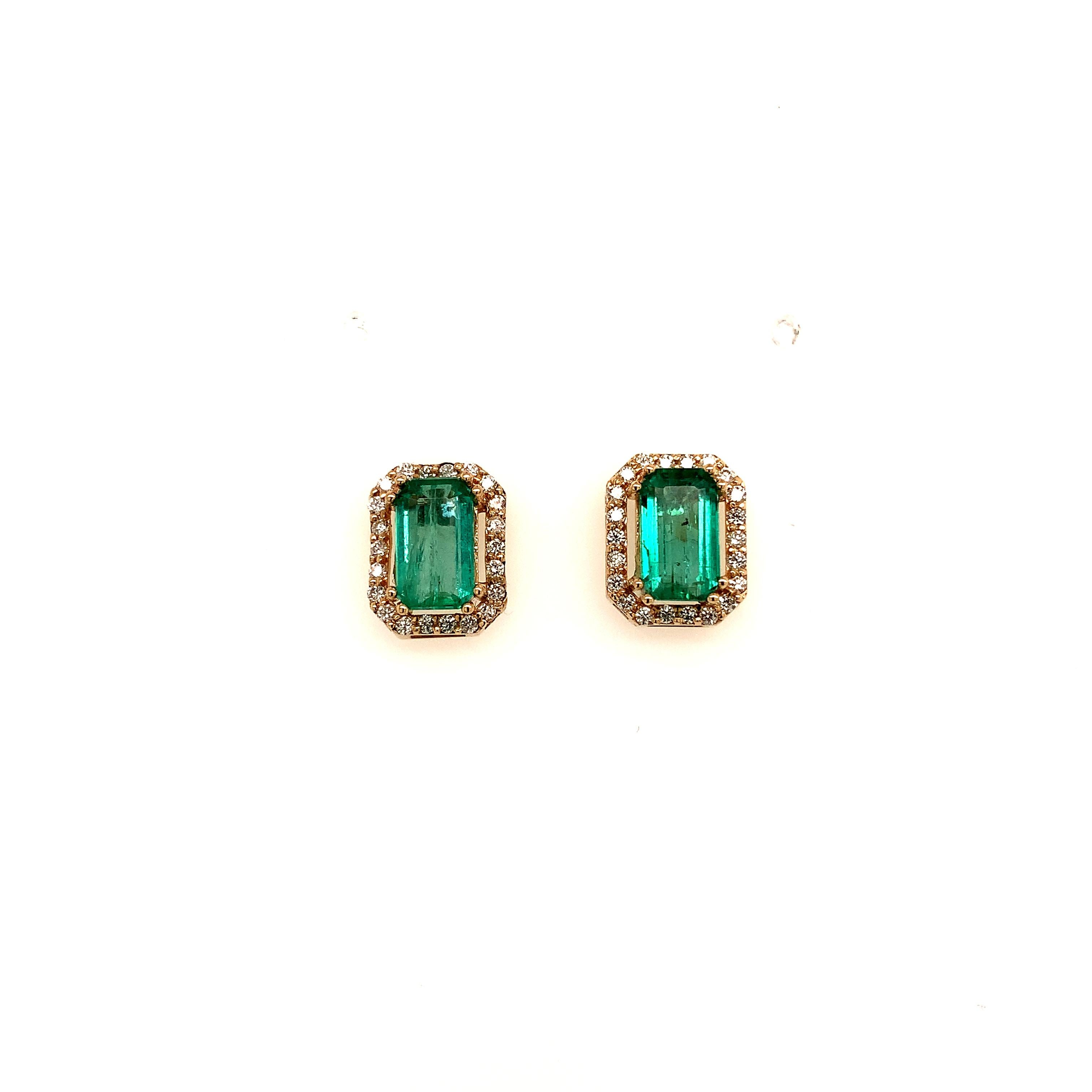 Natural Emerald Diamond Earrings 14k Gold 1.85 Tcw Certified 4