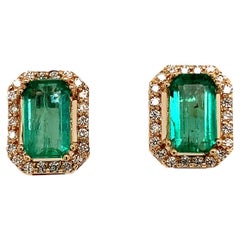 Natural Emerald Diamond Earrings 14k Gold 1.85 Tcw Certified