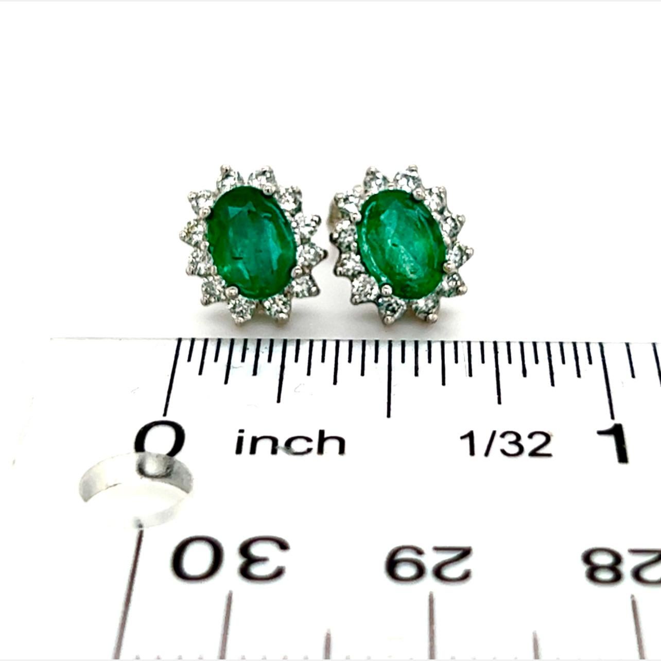 Oval Cut Natural Emerald Diamond Earrings 14k Gold 1.9 TCW Certified For Sale