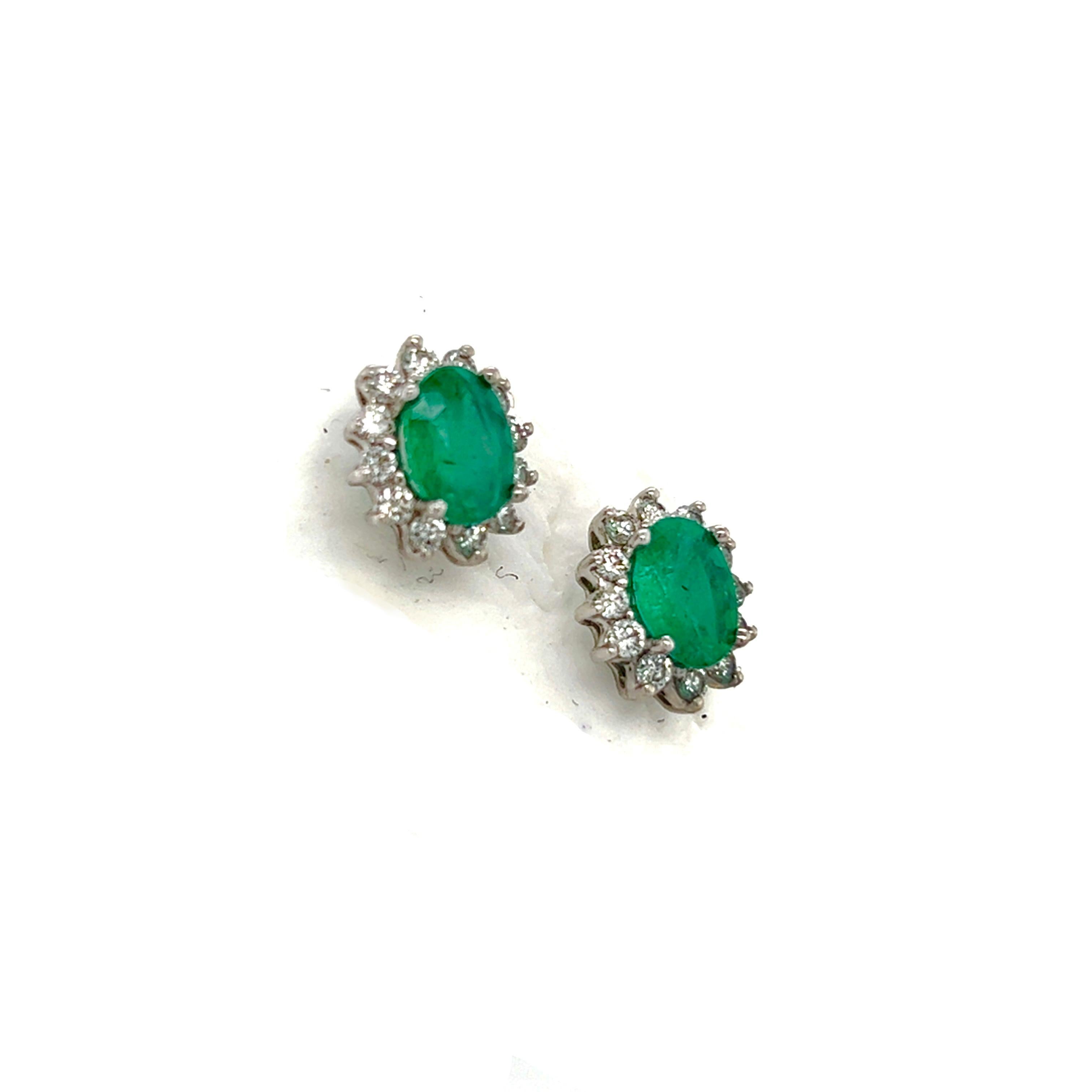 Natural Emerald Diamond Earrings 14k Gold 1.9 TCW Certified For Sale 1