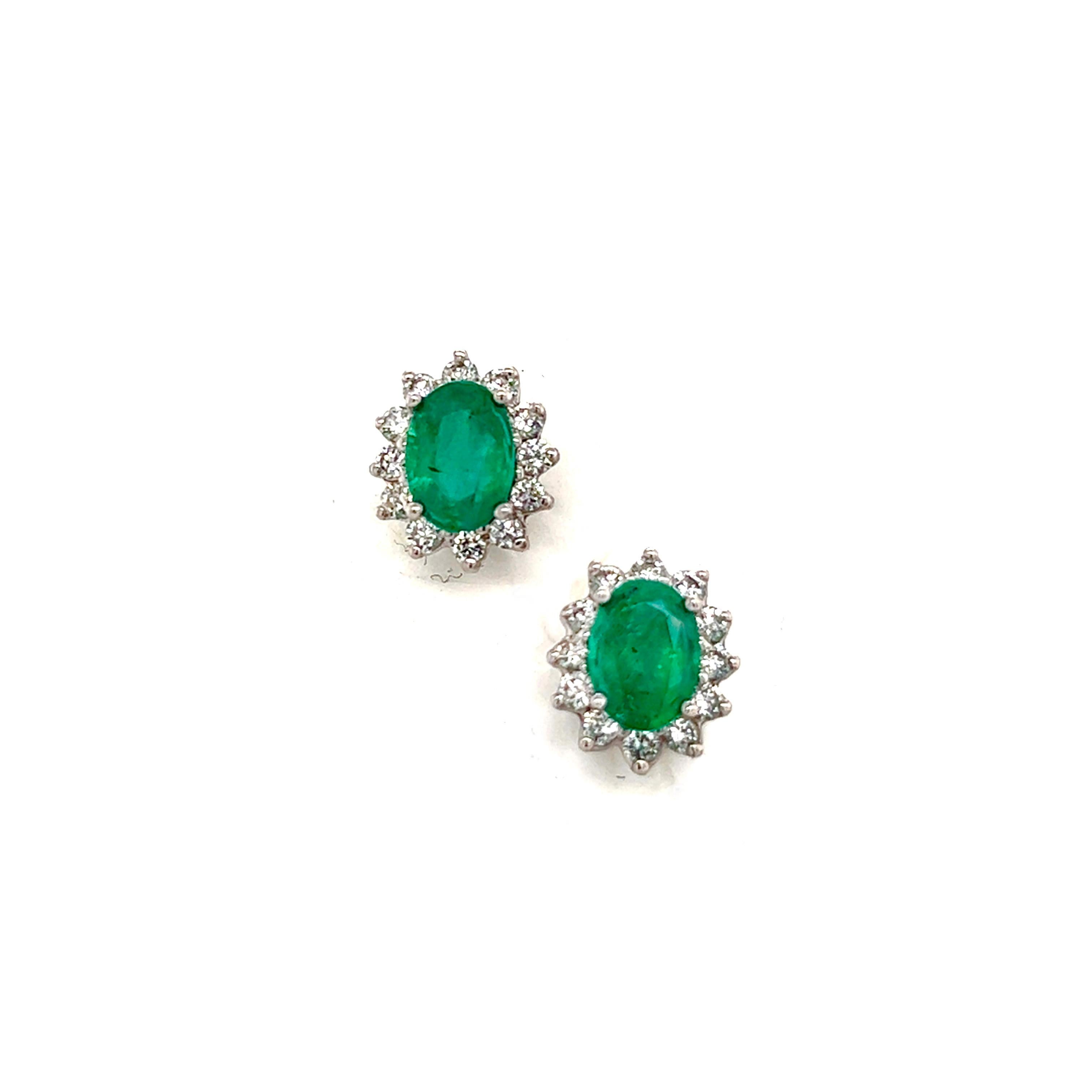 Natural Emerald Diamond Earrings 14k Gold 1.9 TCW Certified For Sale 2
