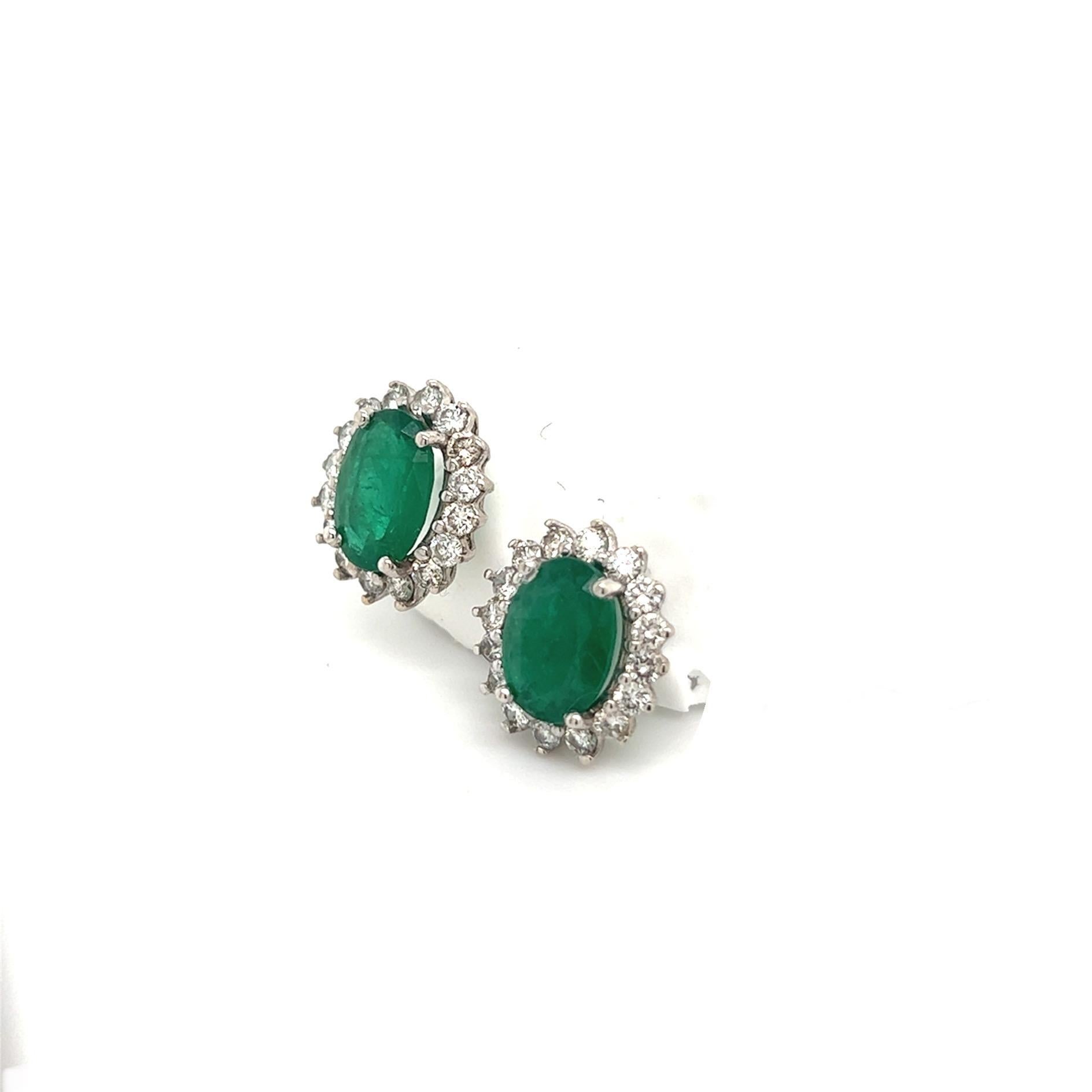 Emerald Cut Natural Emerald Diamond Earrings 14k Gold 2.87 TCW Certified For Sale