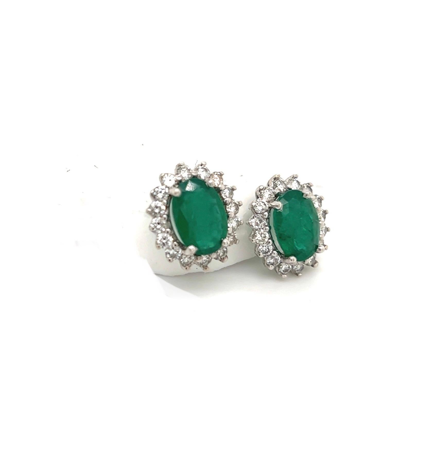 Natürliche Smaragd-Diamant-Ohrringe 14k Gold 2,87 TCW zertifiziert Damen im Angebot