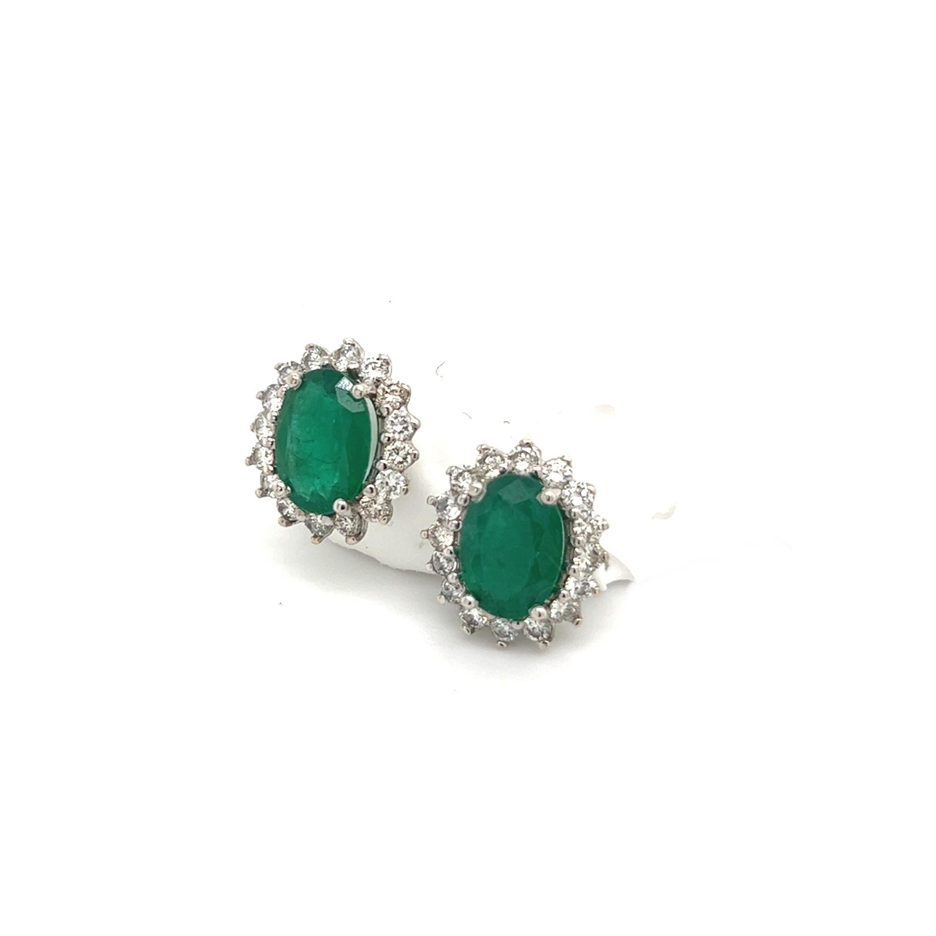 Natural Emerald Diamond Earrings 14k Gold 2.87 TCW Certified For Sale 1
