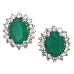 Pendientes Diamante Esmeralda Natural Oro 14k 2,87 TCW Certificado
