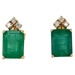 Natural Emerald Diamond Earrings 14k Gold 2.95 TCW Certified