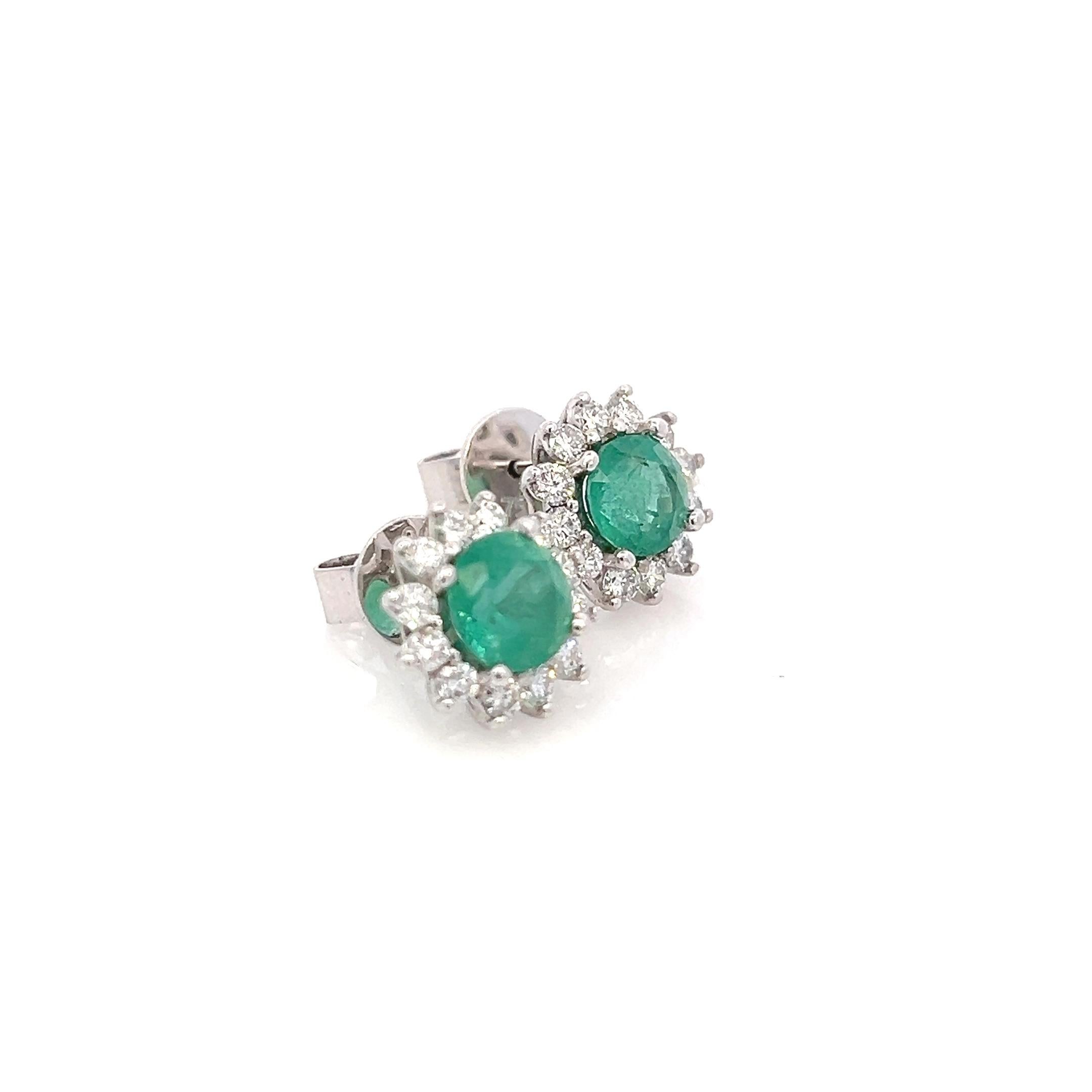 Taglio rotondo Orecchini con diamante smeraldo naturale in oro 14k 2,99 TCW certificati in vendita