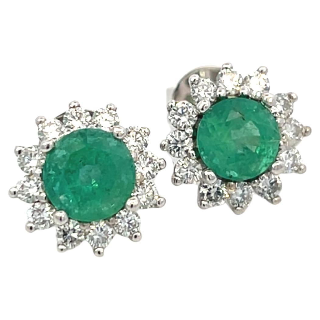 Pendientes Diamante Esmeralda Natural Oro 14k 2,99 TCW Certificado