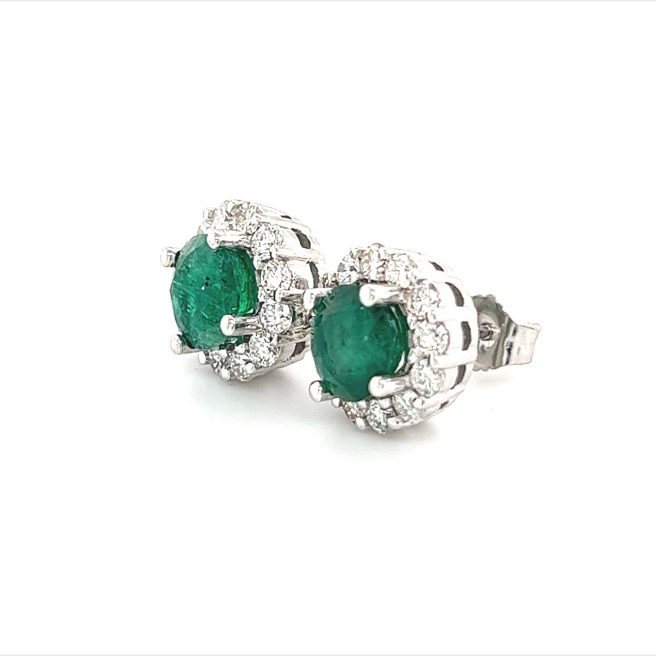 Natural Emerald Diamond Earrings 14k Gold 3.02 TCW Certified For Sale 6