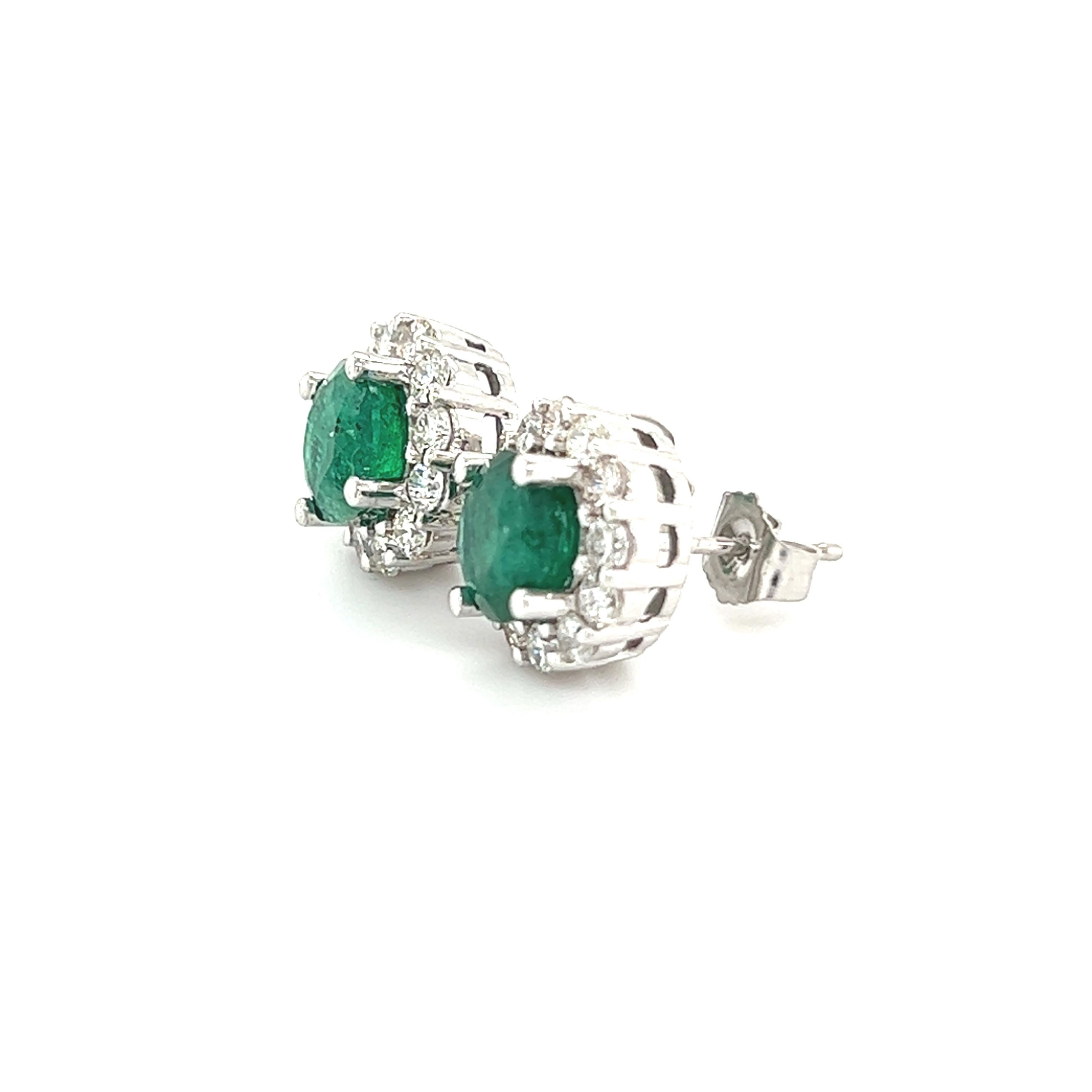 Round Cut Natural Emerald Diamond Earrings 14k Gold 3.02 TCW Certified For Sale